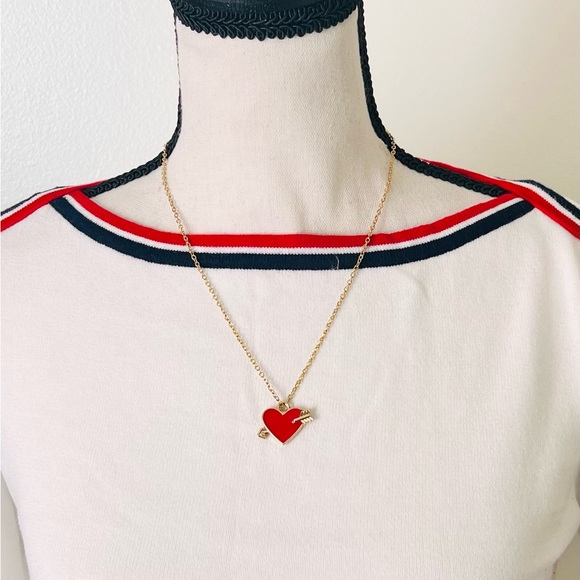 Cupid’s Arrow Red & Gold Heart Pendant Necklace - Picture 6 of 7